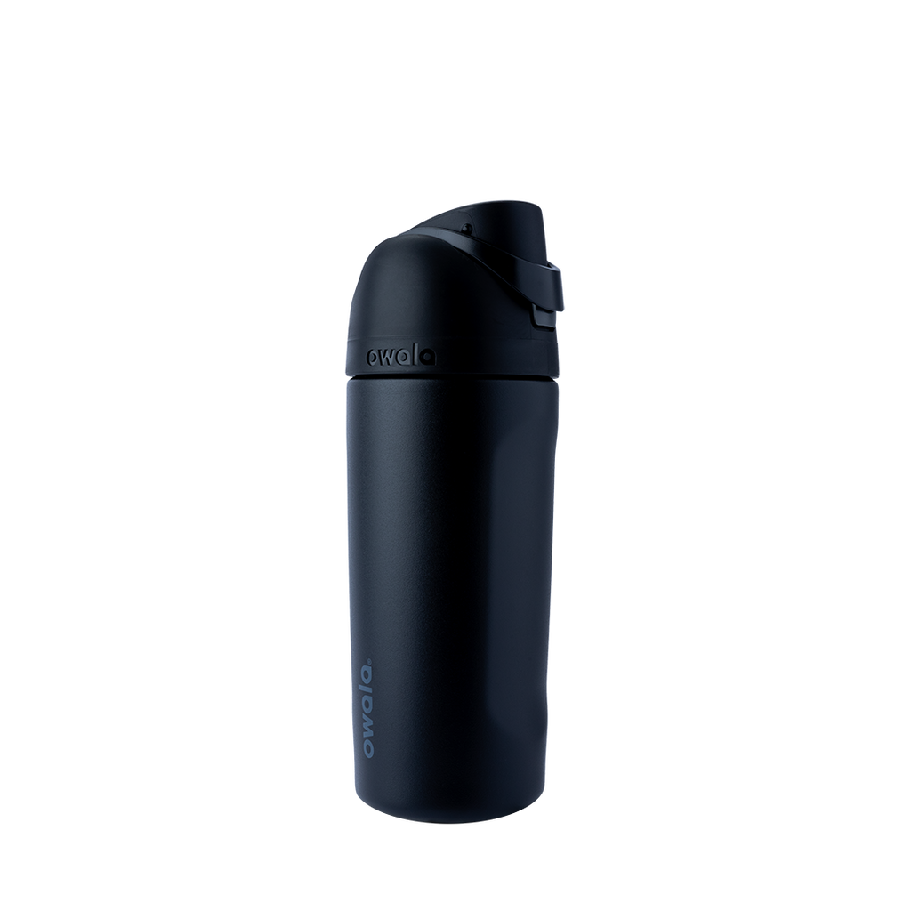 Kids FreeSip 16oz in Very Very Dark, matte all-black insulated bottle with black flip cap and black carry loop